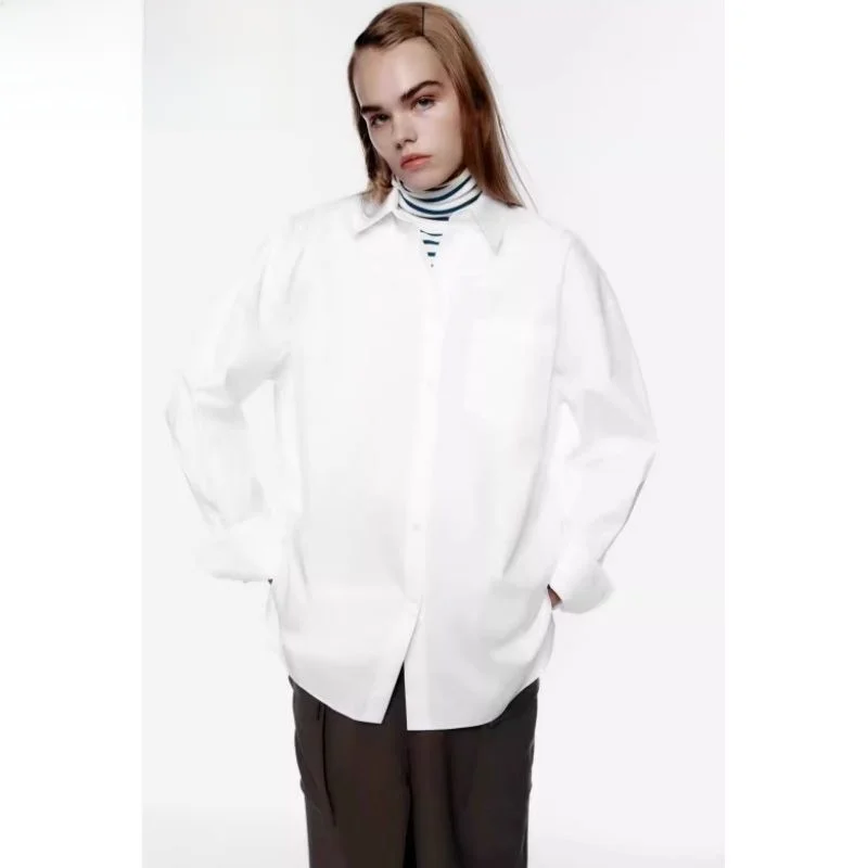 

Autumn New Arrival Women's Faion Loose Casual Long Sve irt Versatile Sle Commute Sle Pure Color Button Closure