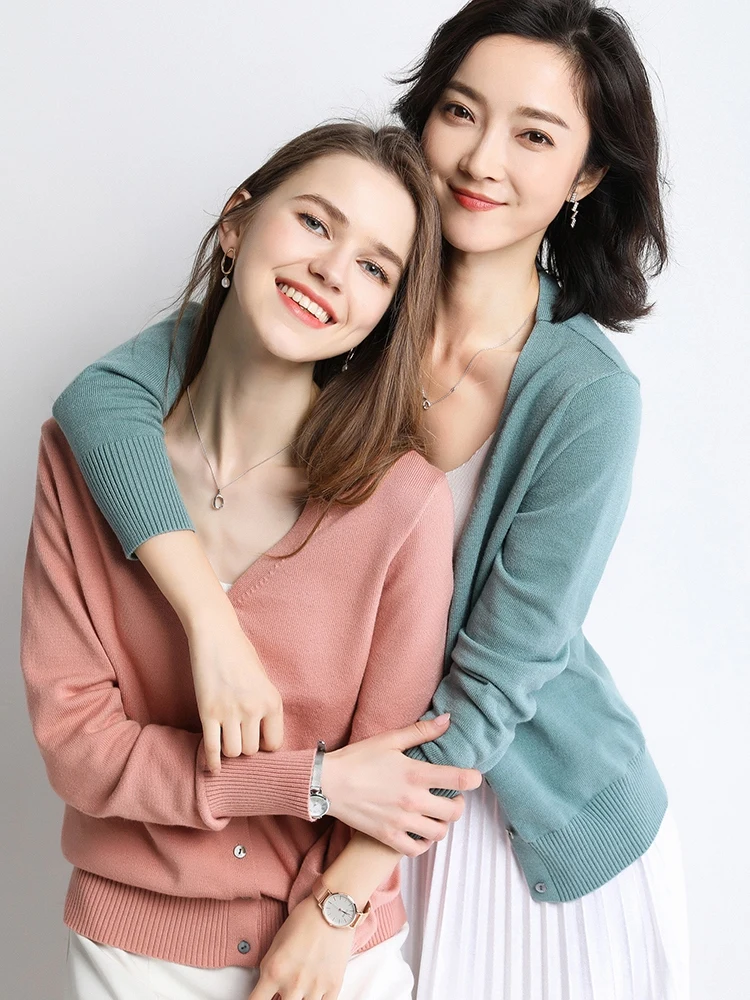 

Autumn New V-Neck Wool Open Cardigan Women's Cashmere Loose Outerwear Thin Short Sweater Commute Elegant Style Regular Sleeve