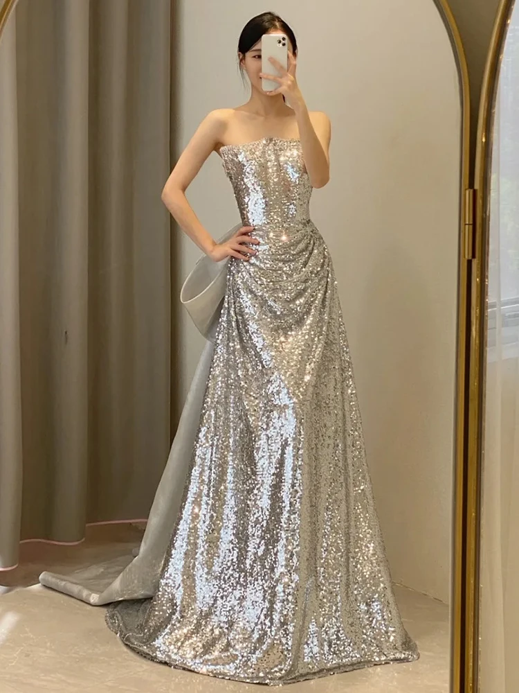 

Heavy Embelliment Sequin Wedding Dr Banquet Evening Gown Fi Tail Skirt Svel Long Dr Korean Sle Polyester Fiber