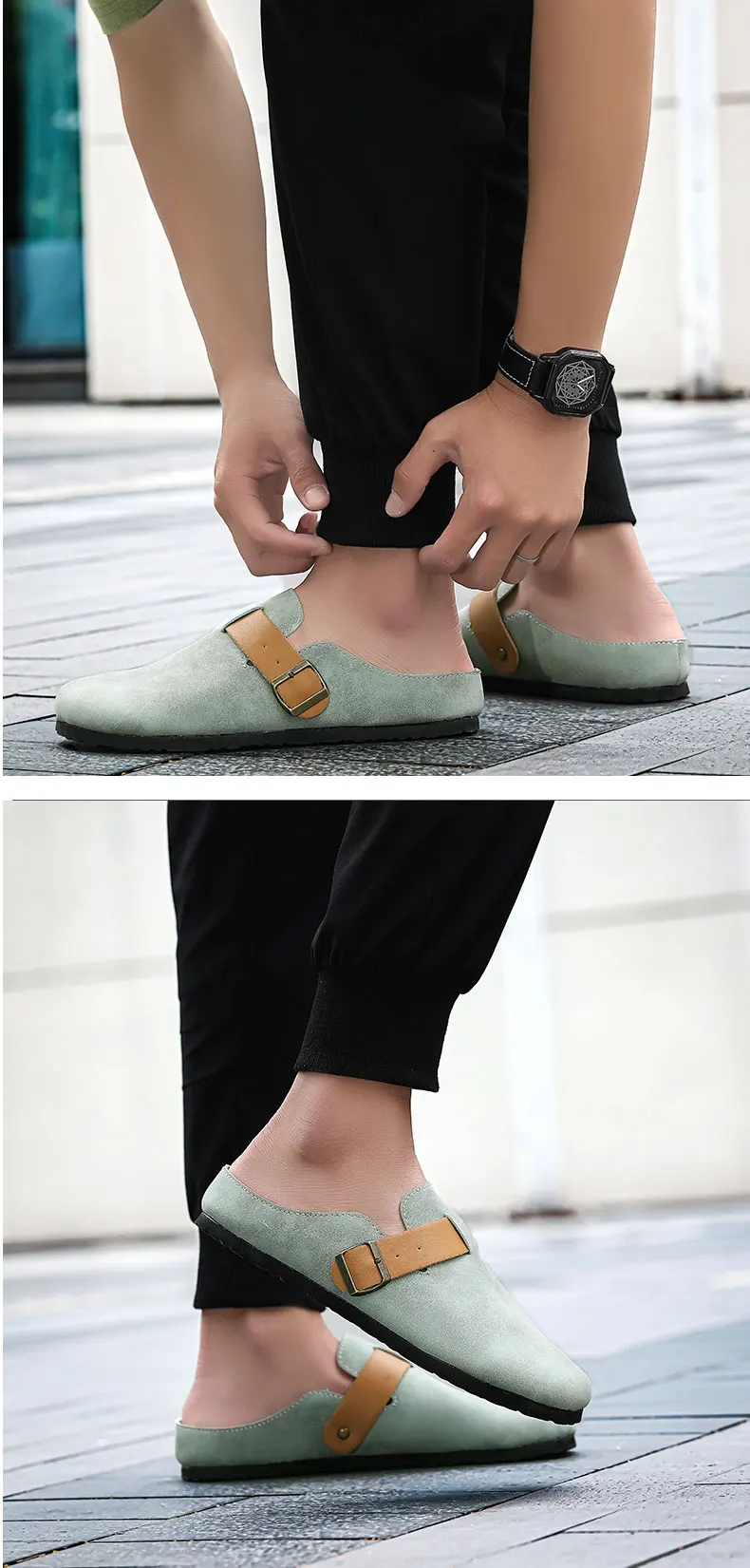 Bequeme Herren-Hausschuhe mit Lederobermaterial, Sommer-Freizeitschuhe, leicht, atmungsaktiv, für den Innen- und Außenbereich – Detail 11