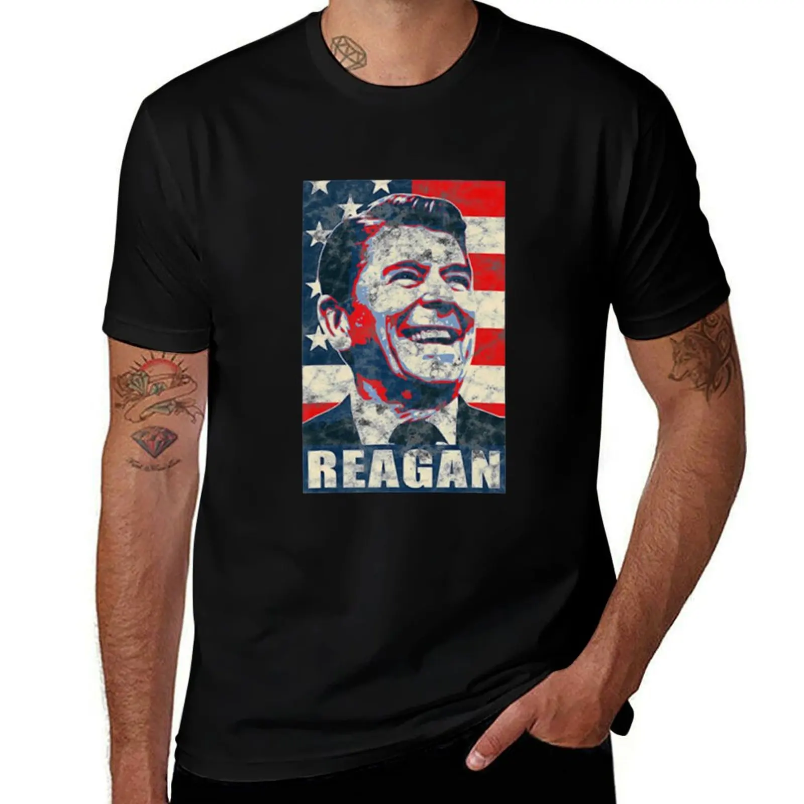 

Ronald Reagan American vintage flag T-Shirt t shirts for man slim fit t shirts for man pack white T-Shirt