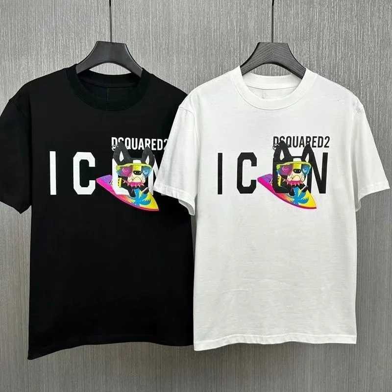 

2025 Loose Oversize Short-sleeved T-shirt Men's and Women's Crew Neck Top Quadratic ICON Tide Couple Half-sleeved Dsq2