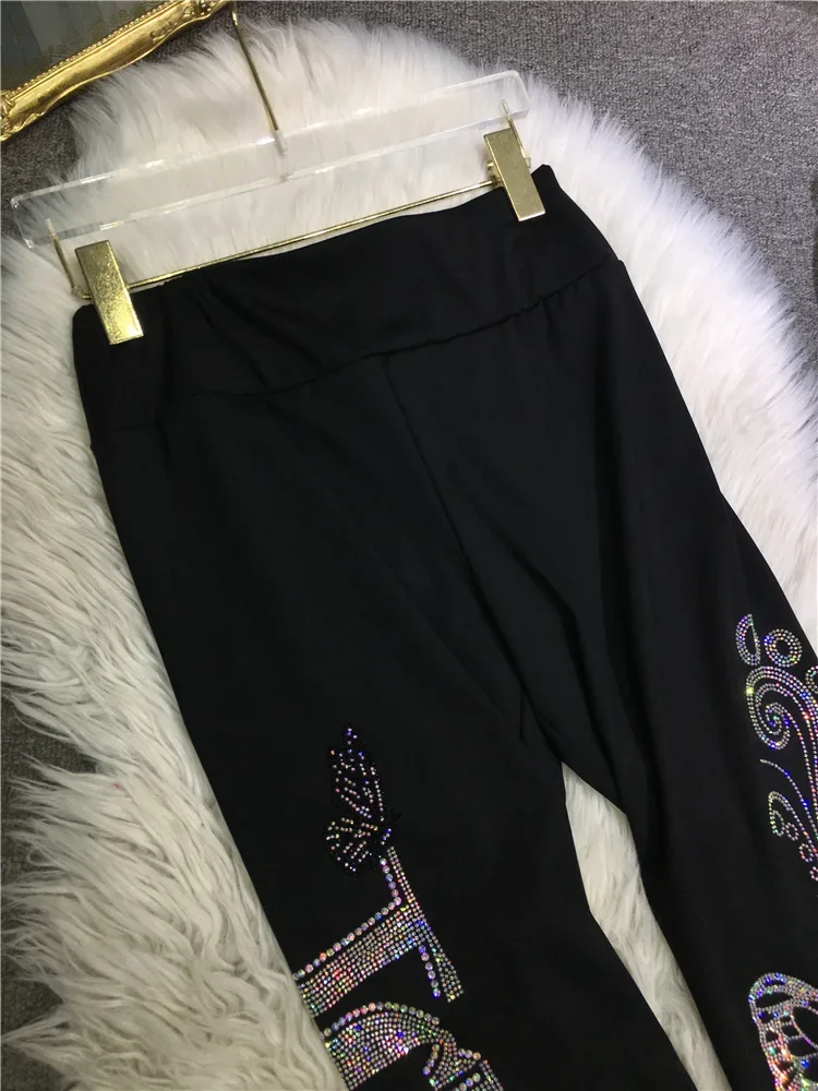 Leggings magros estampados em borboleta para mulheres, preto, apertado Yoga Pants, tornozelo-comprimento, alta qualidade, All-Match, perfuração quente, outono, inverno, novo