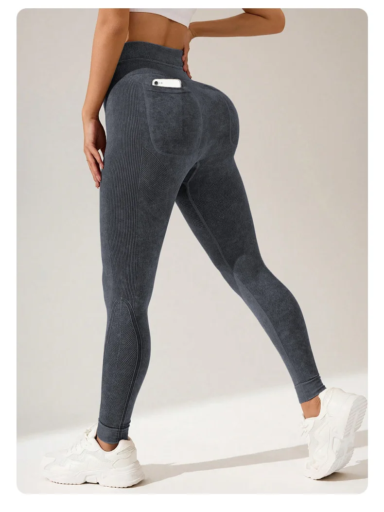 Damen Schnelltrocknende Yoga-Leggings mit Taschen, Hoher Taille, Po-Lifting-Effekt, Strukturierte Hüftformende Lauf- und Fitness-Sporthose – Detail 12