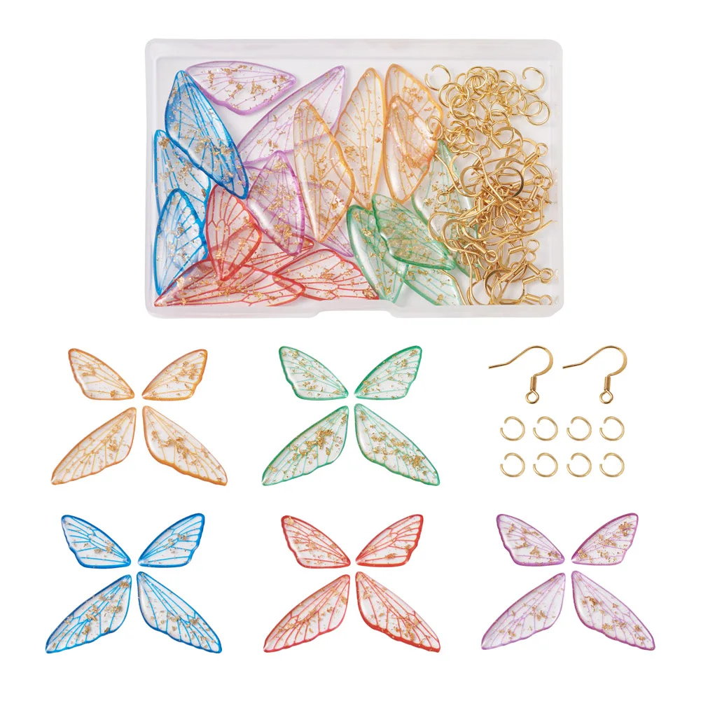 1 Box Butterfly Wing Resin Dangle Earring Charms Colorful Dragonfly Pendants with Earring Hooks Jump Rings DIY Craft Making Kit