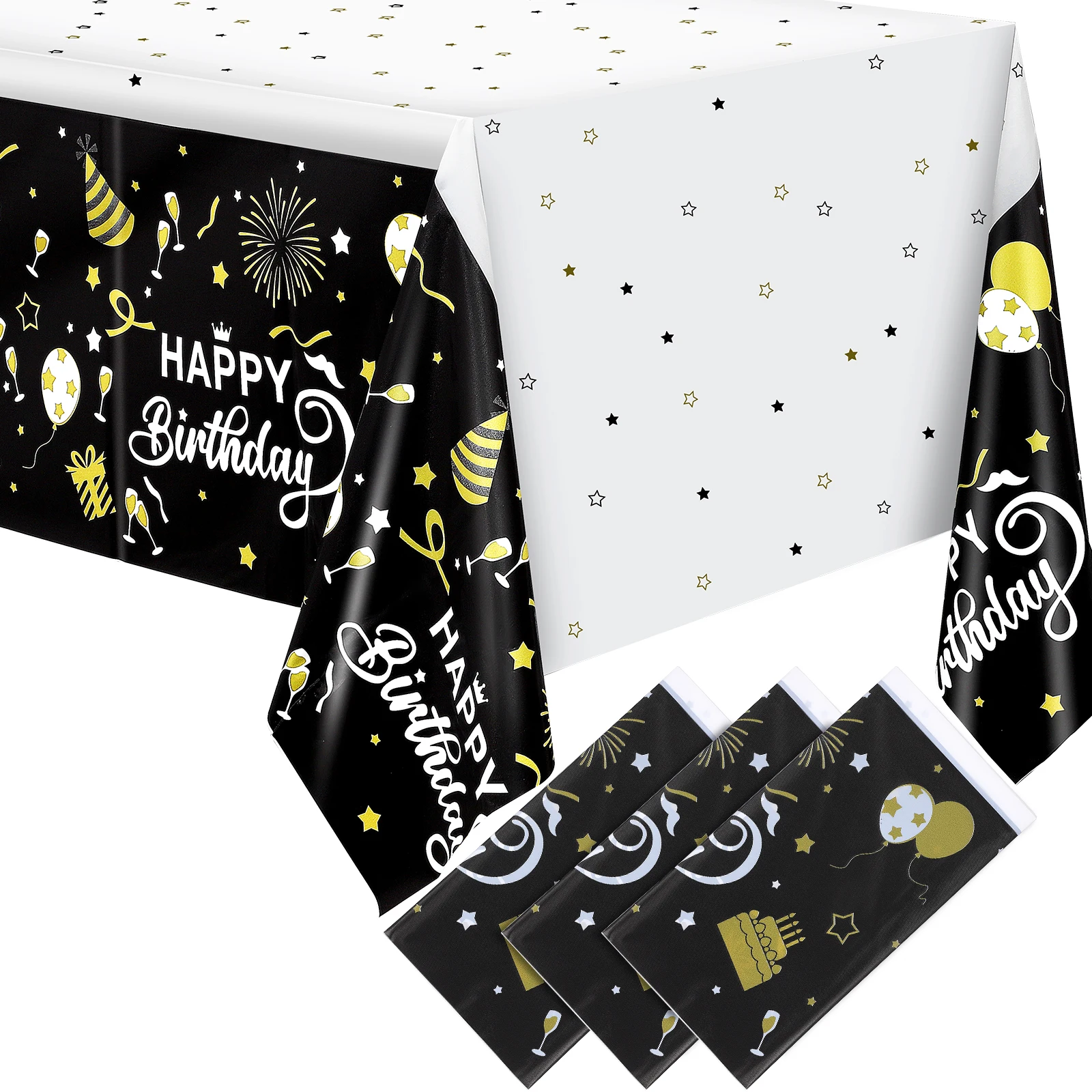 

Colorful Birthday Party Decoration Tablecloth Rectangle Printed Cover for Birthday Celebrations Balloons Cake Design