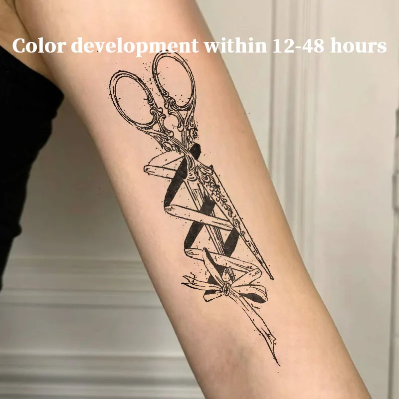 Vintage Ornate Sword With Ribbon Bow Herbal Juice Tattoo Sticker Waterproof Fake Tattoo Unisex Thigh Sweet Gothic Body Art Decal