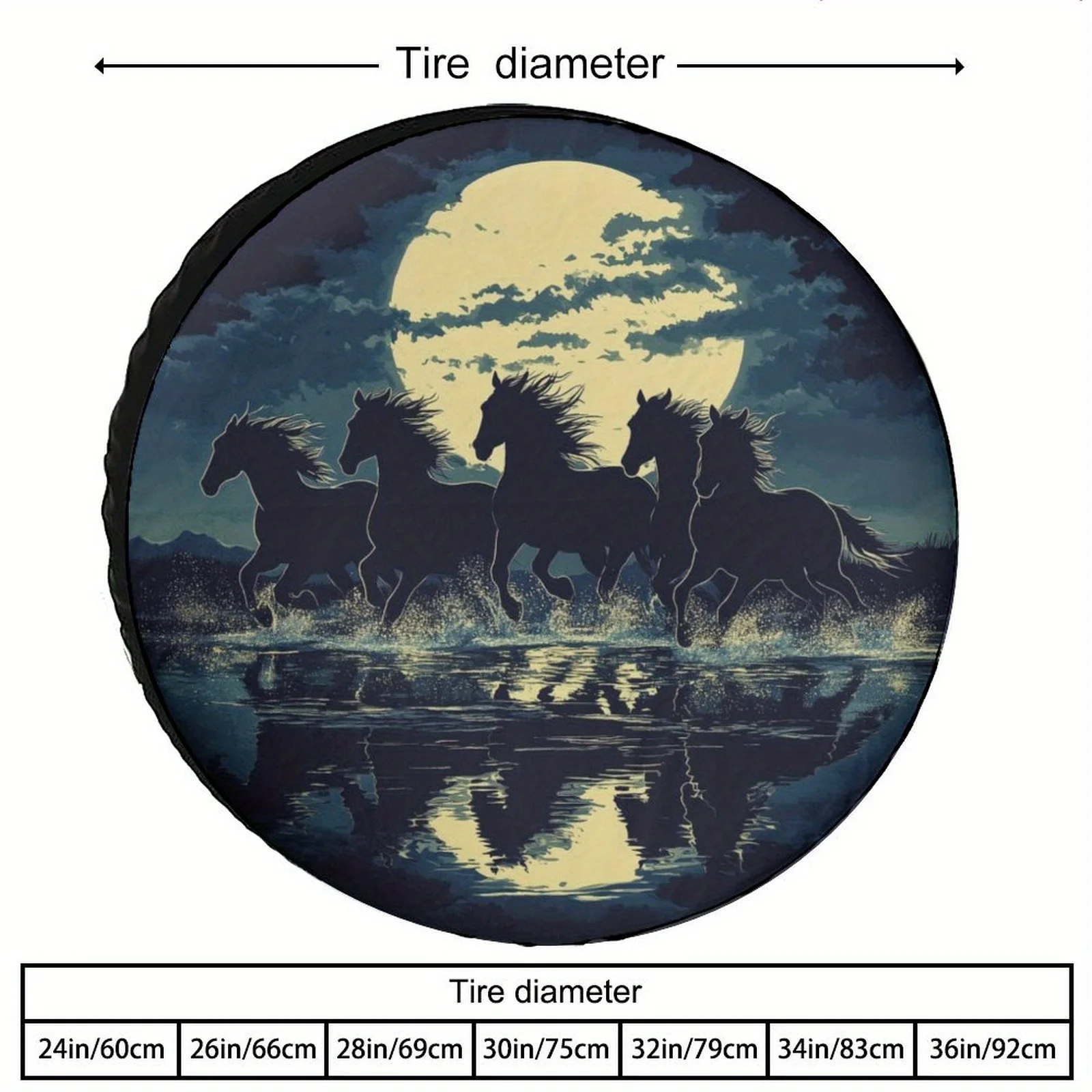 Pentium Spare Tire Cover with Galloping Horses Moonlit Water Design - Durable Soft Weatherproof Fit for Jeeps, Trucks, Trailers