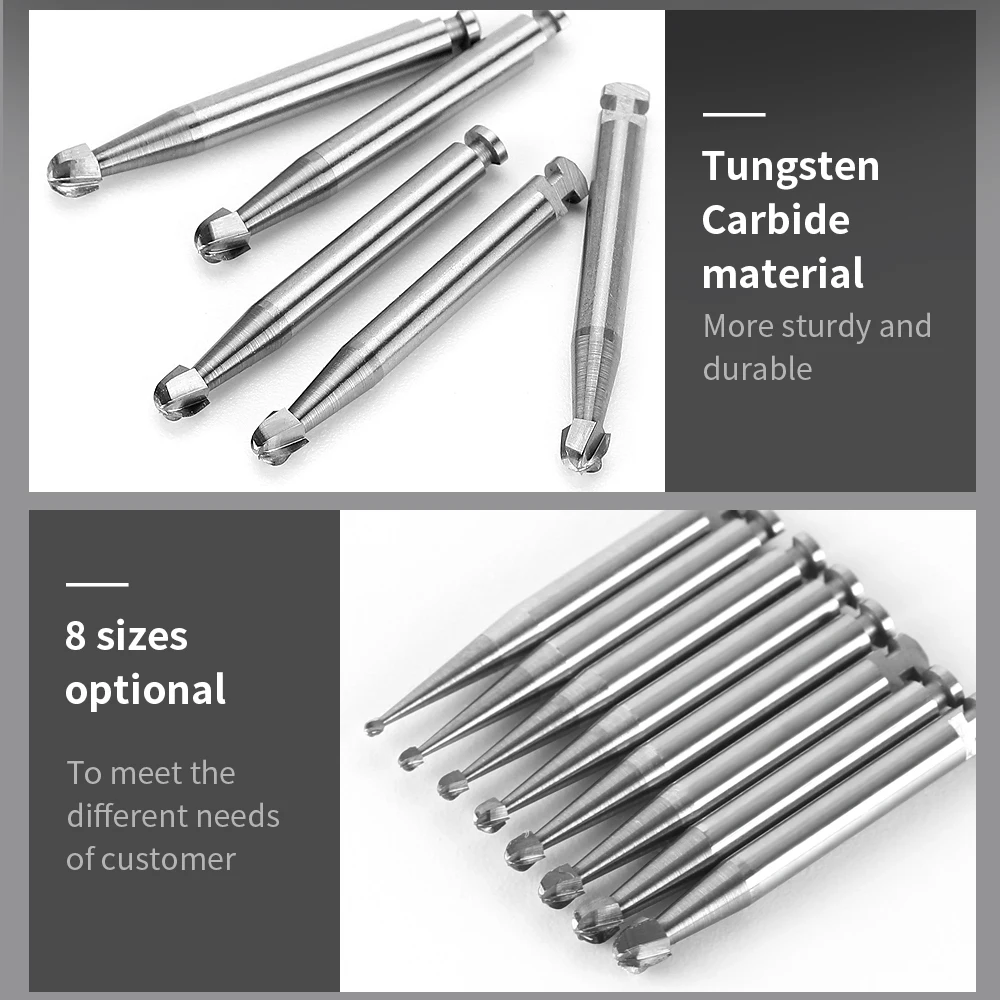 5pcs/Box Dental Tungsten Carbide Burs Low Speed Round RA Series For Dental Lab or Clinic Shank Dia.=2.35mm Length=22.5mm