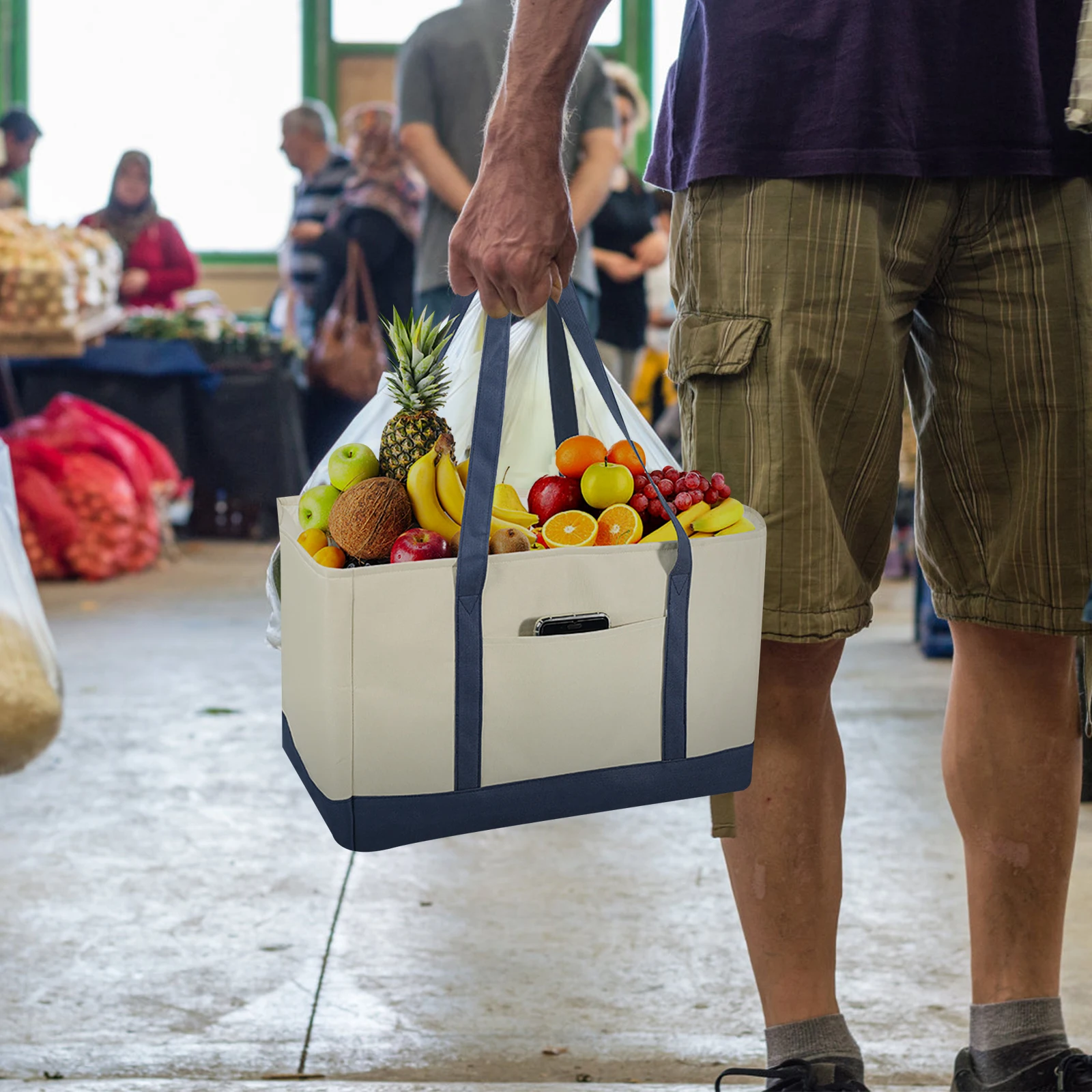 

Folding Shopping Tote Oxford Fabric Insulation Shopping Bag Pouch Camping Supplies Large Capacity Multipurpose Storage