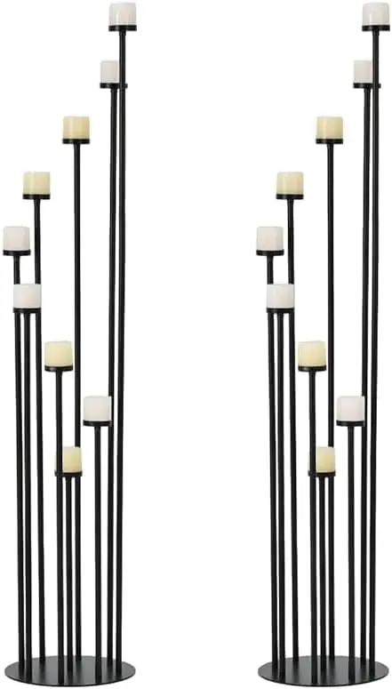

2PCS Floor Candle Holders Tall Black 9 Arm for Taper Pillar Candles Metal Floral Centerpieces Stand Wedding Party