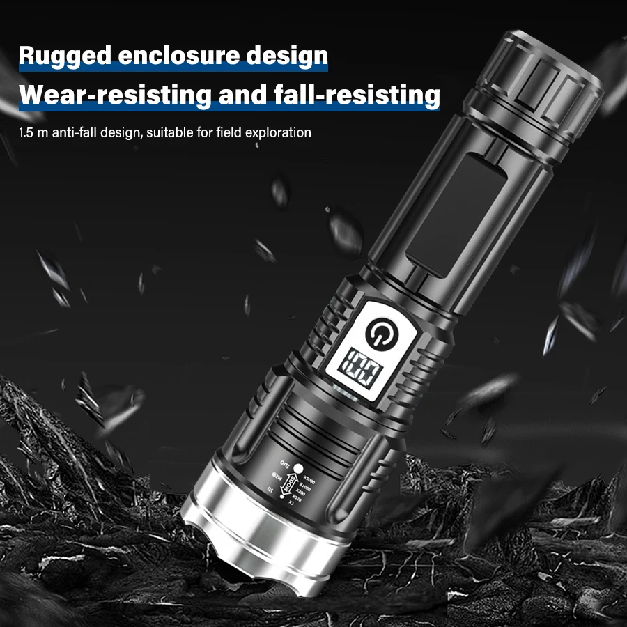 Powerful 30W LED Flashlight USB Rechargeable Zoomable Emergency Torch Super Bright Spotlight Long Range Tactical Camping Lantern