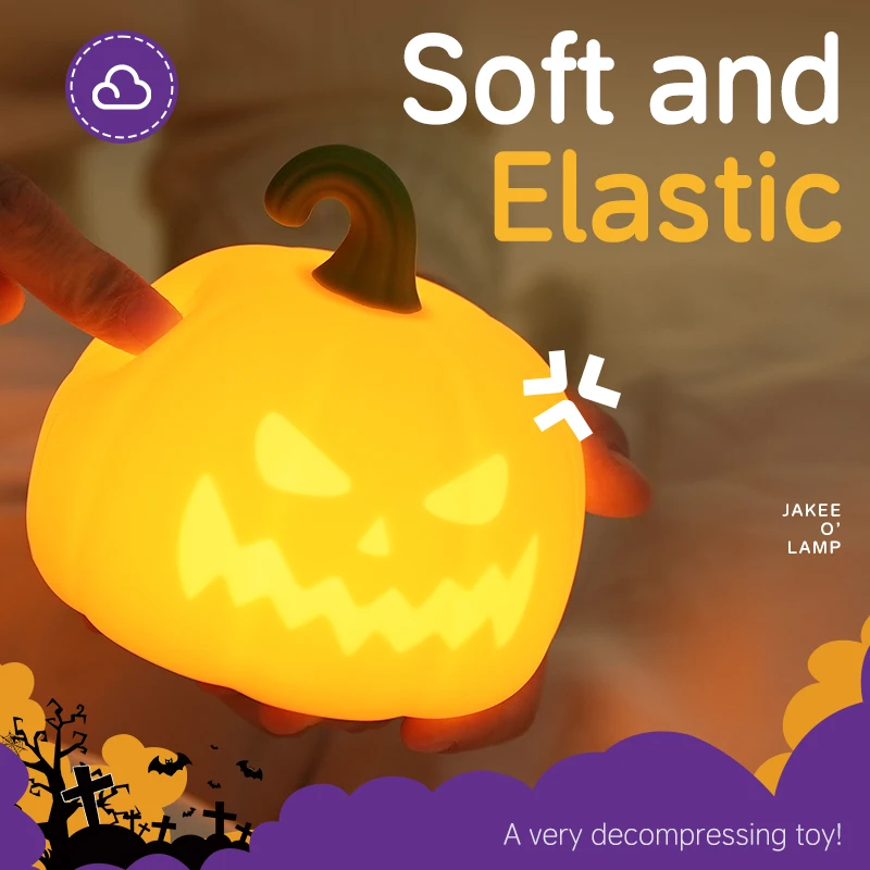 Led Cute Pumpkin Night Light 7 Colors Dimmable Bedside Lamp Rechargeable Touch Night Lamp with Timer for Halloween Party Decor
