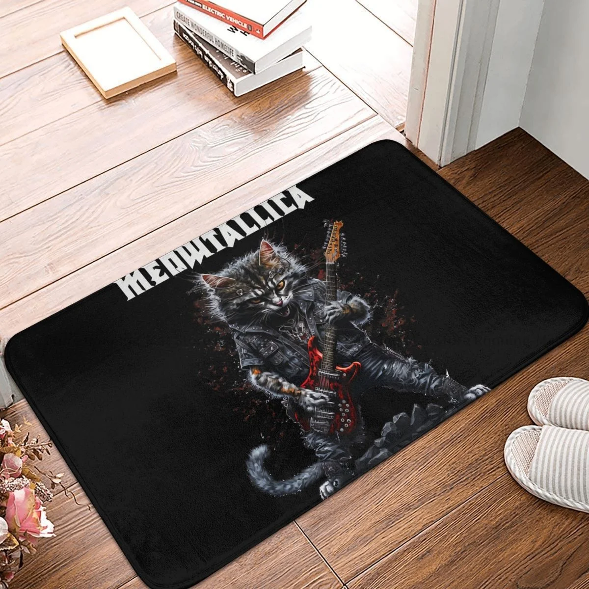 Heavy Mental Cat Meme Anti-Slip Doormat Living Room Mat Meowtallica Floor Carpet Welcome Rug Bedroom Decor