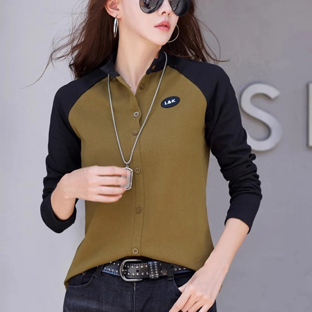 Korean style stand up collar long sleeved T-shirt for women\'s autumn new high-end fashion light luxury pure cotton casual top