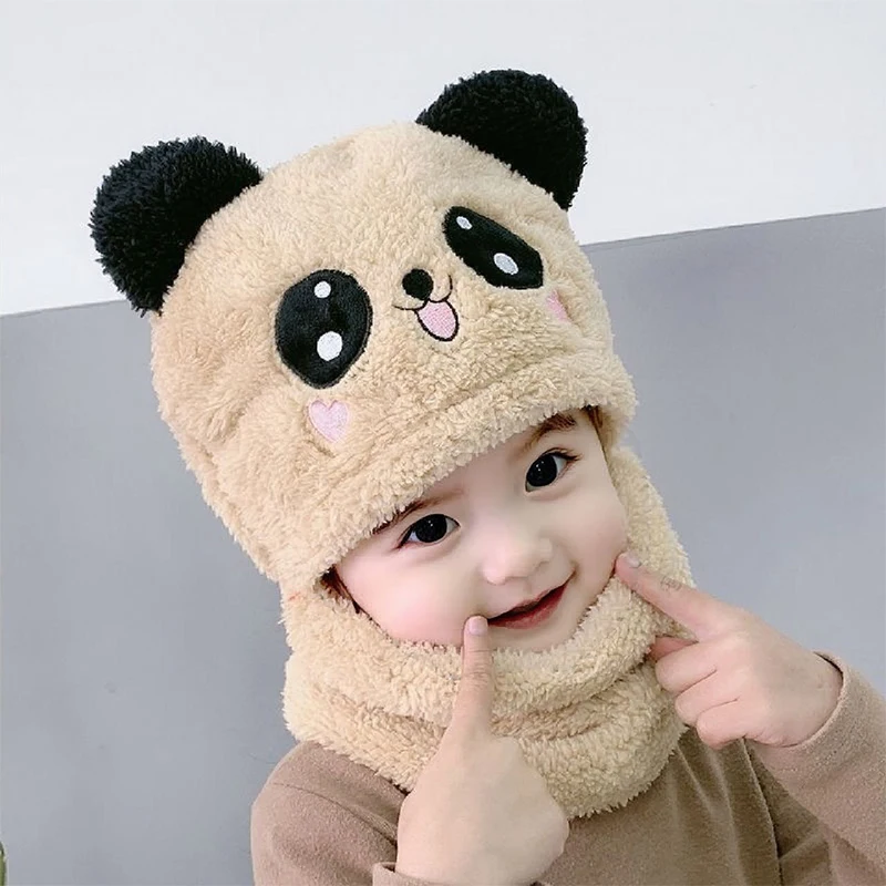 Cute Cartoon Panda Balaclava Fleece Keep Warm Children Girls Boys Beanie Caps Kids Winter Hats 2-8 Years