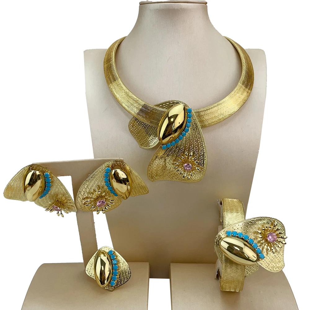 

EMMA Women's Fashion Jewelry Set Gold Plated Brazilian Necklace And Earrings Pair for Party Accessory Gift Set