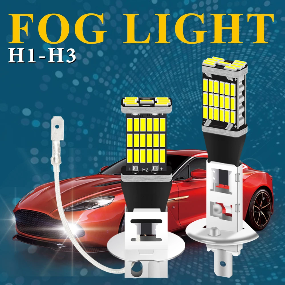 

2pcs H1 led H3 4014 Car lamps fog lights 45 LED Fog Headlight Bulbs 6000K White Auto Fog Lamp White/Amber/Red Day Running Light