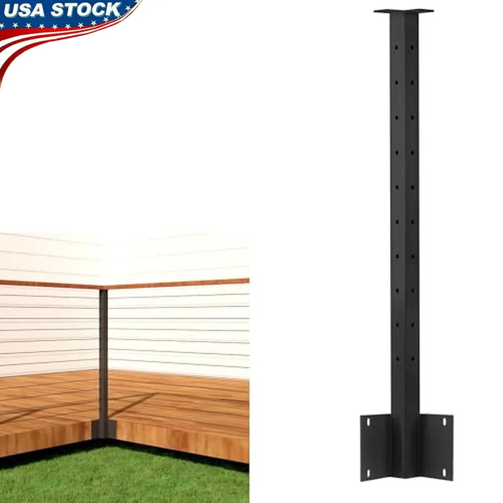 Stainless Steel Square Cable Railing Post 36"x2"x2" Fascia Mount Weldless Weather-Resistant Pre-Drilled Indoor/Outdoor Safety