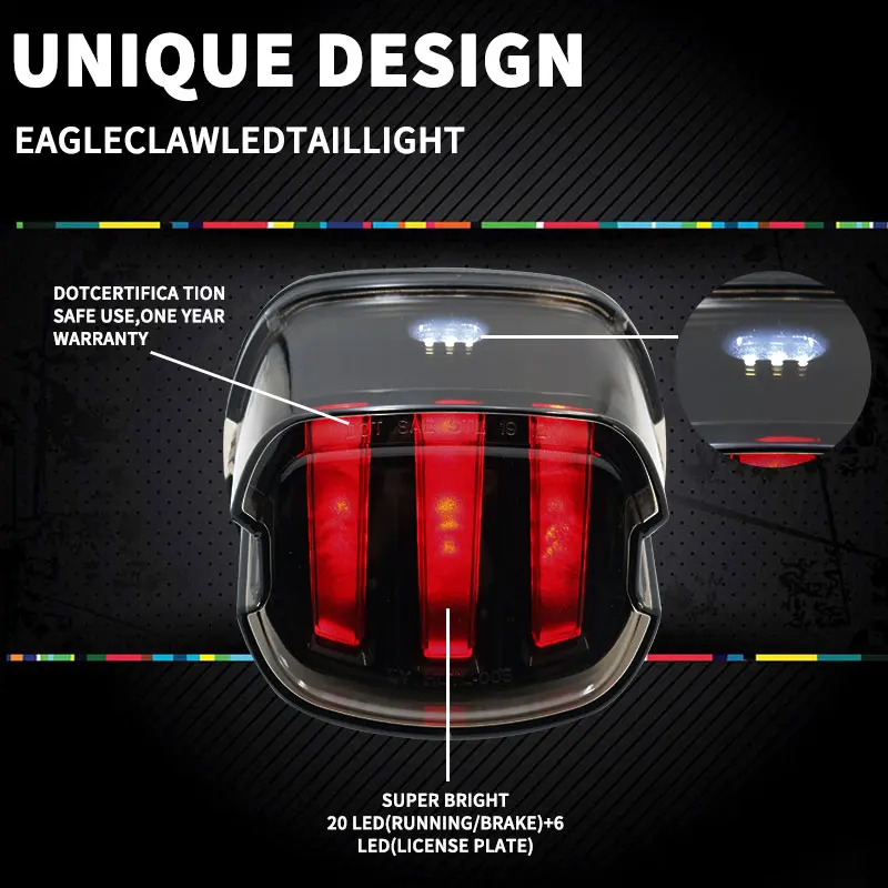 DOT Emark المعتمدة ضوء الفرامل الخلفية دراجة نارية LED الضوء الخلفي ل هارلي سبورتستر XL883 XL1200 سوفتيل بجولة الطريق الذيل مصباح