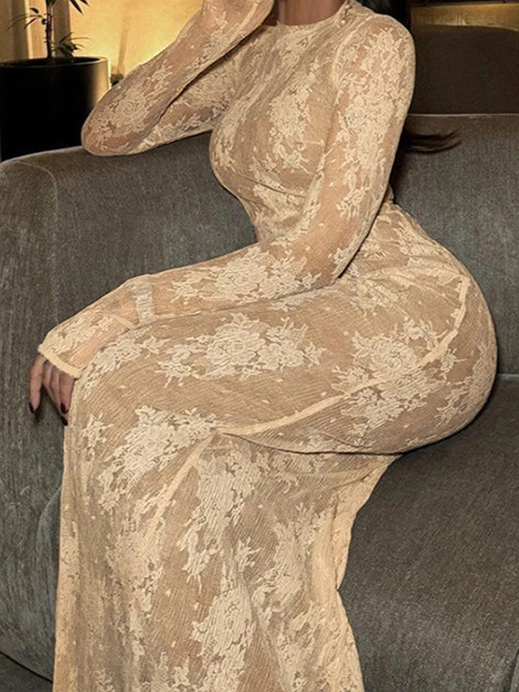 فستان نسائي طويل غير رسمي بأكمام طويلة نحيف 2026 فساتين حفلات أنيقة عالية الخصر موضة رقبة مستديرة فستان ملفوف على الورك #1