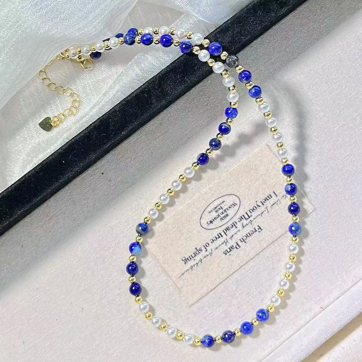 Healing Lapis & Pearl Layering Necklace, Natural Gemstone for Wisdom & Grace, Stackable Daily Wear