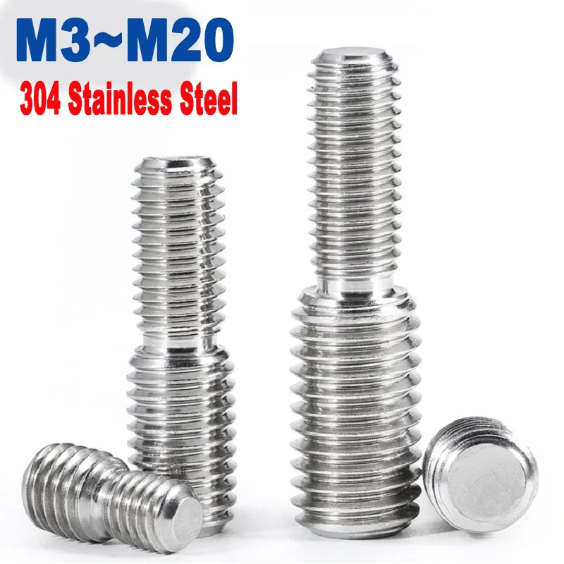 304 Stainless Steel M3 M4 M5 M6 M8 M10 M12 M14 M16 M20 Thread Adapter Male to Male Conversion Double Head Transfer Screw Bolt