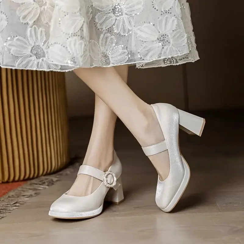 2024 New Red Maritjen Platform Waterproof Lolita High Heels Women's Chunky Wedding Shoes Single Shoes
