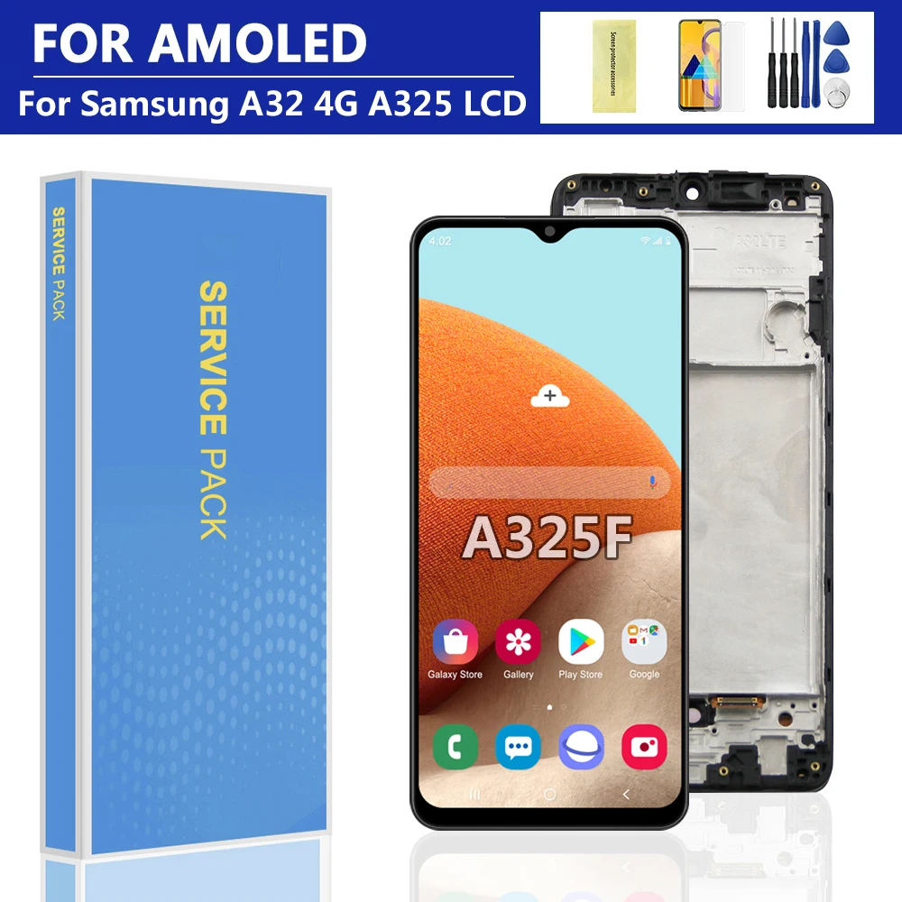 AMOLED For Samsung A32 4G LCD Display Touch Screen Digiziter Assembly For Samsung A32 4g SM-A325F SM-A325M LCD With Frame