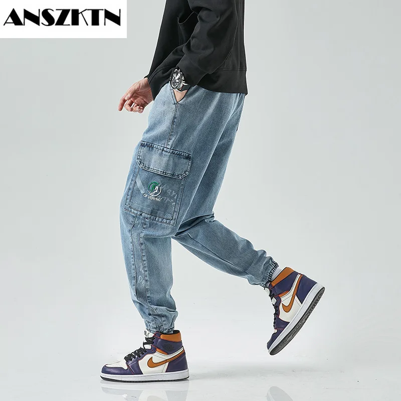 ANSZKTN 2021 Summer Korean fashion men's jeans fashion large size men's pants overalls youth INS loose