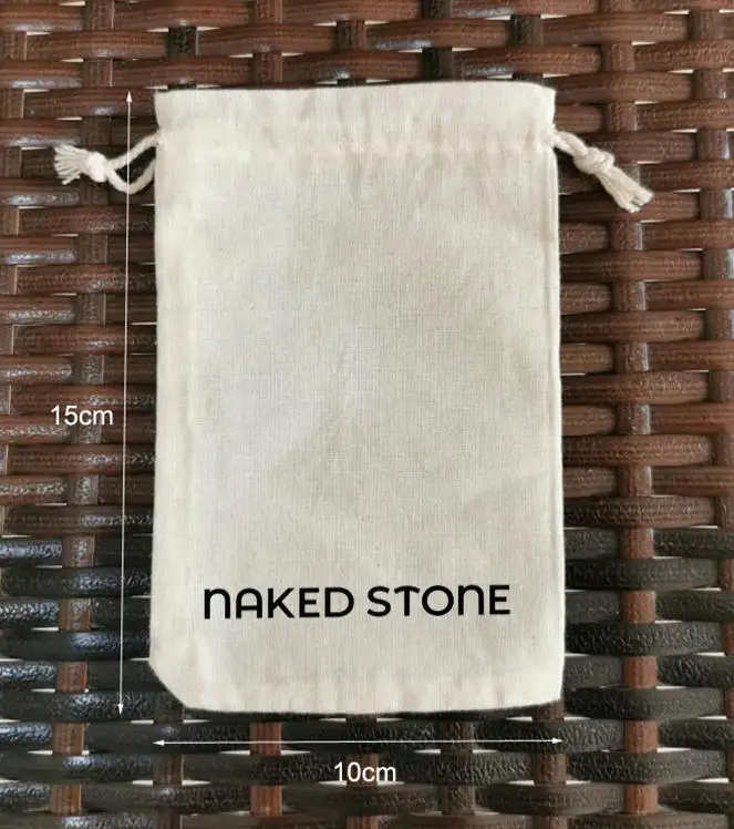 

100 Pieces 10x15cm Drawstring Cotton Gift Pouches Screen Printed With Black Logo Customized Logo