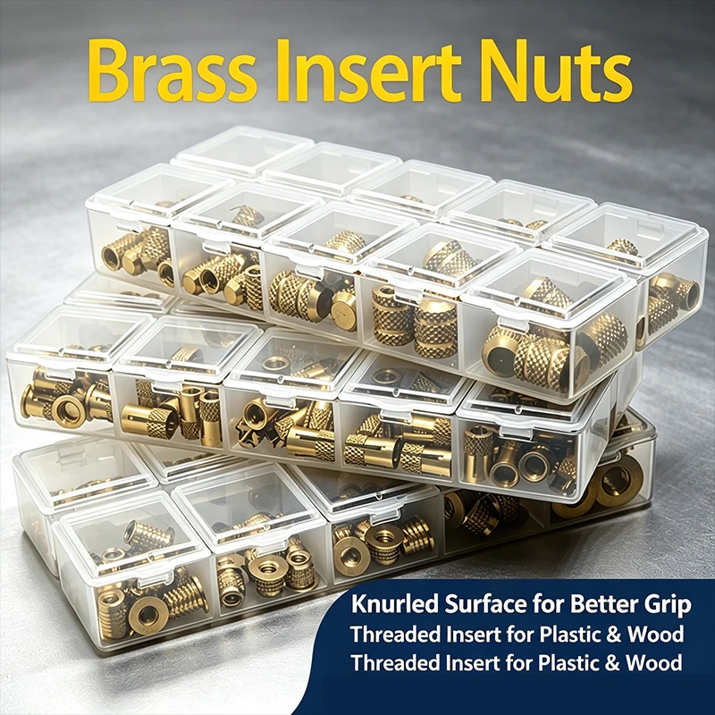 M3 M4 M5 M6 Knurled Brass Heat Insert Nuts Assortment Kit, Slotted Expansion Threaded Copper Insert Nut Set for Plastic 3D Print
