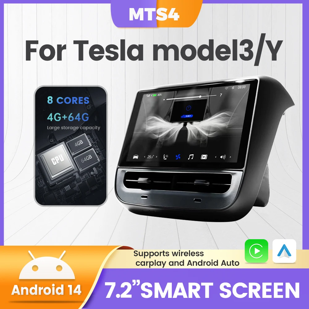 NEW Android 14 7inch smart screen Car Radio For Tesla Model 3 Y Rear Seat Multimedia Display wireless Car-play Android Auto