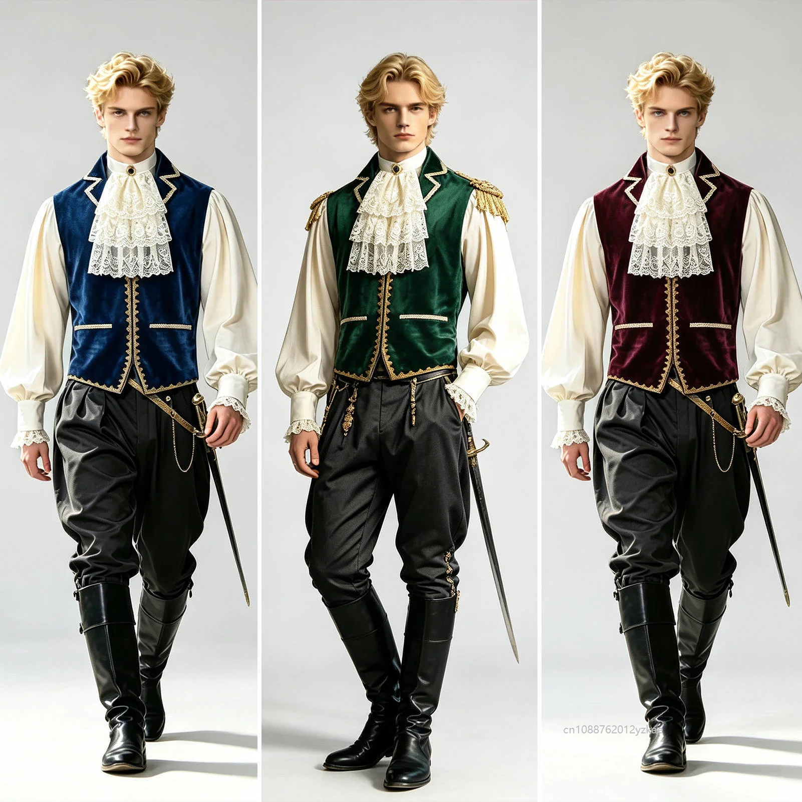 Retro Medieval Elegant Court Shirt Cosplay Costume Prince Performance Top with Leader Flower for Men Women Halloween Party