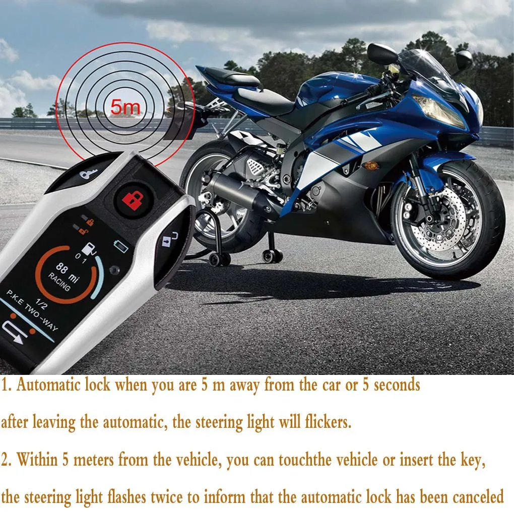 Alarma de seguridad bidireccional antirrobo para motocicleta y PKE, arranque de inducción automático, apagado, accesorios para motocicleta