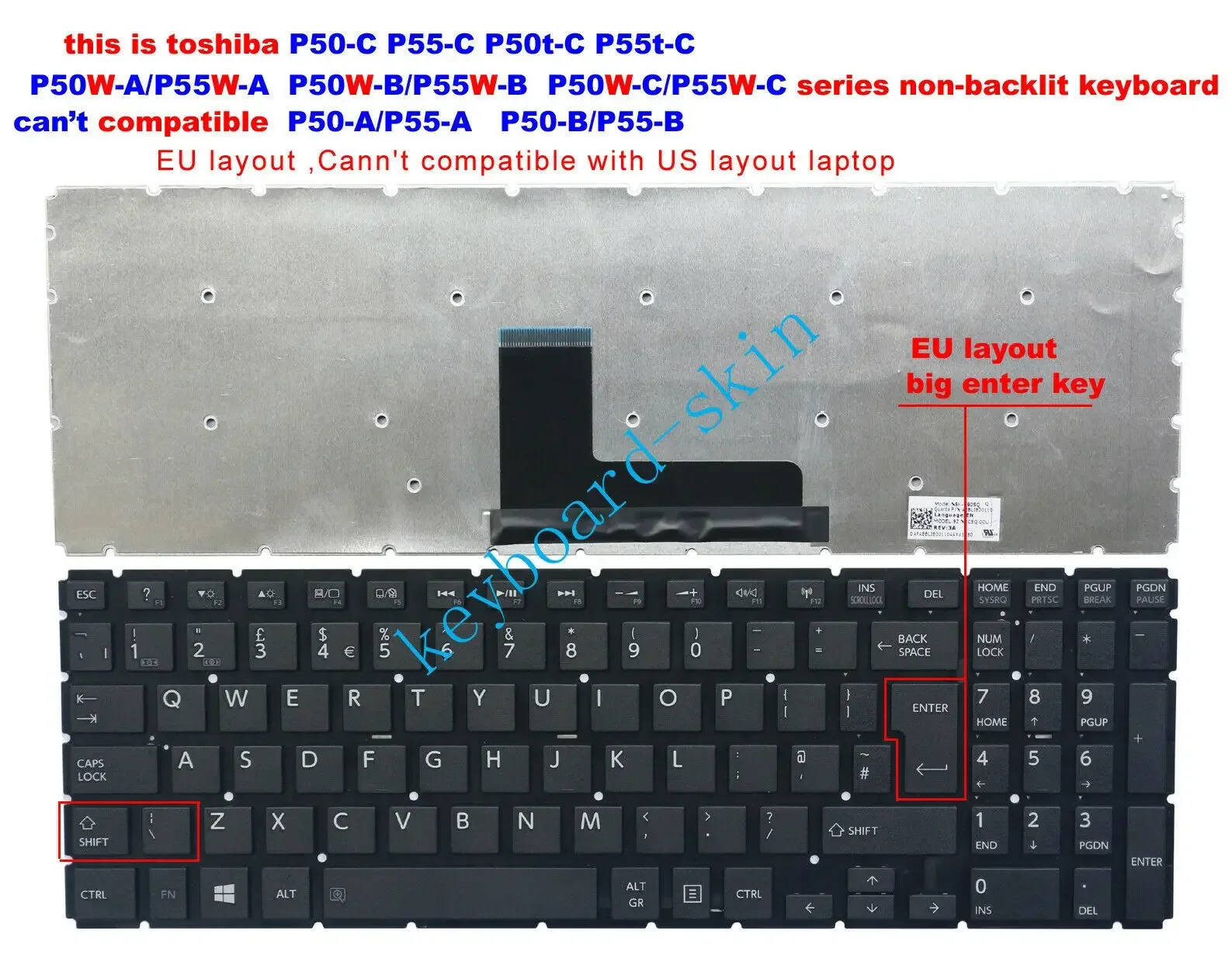 New UK black Keyboard for Toshiba P50-C P50D-C P50t-C P55-C,P55D-C P55t-C laptop