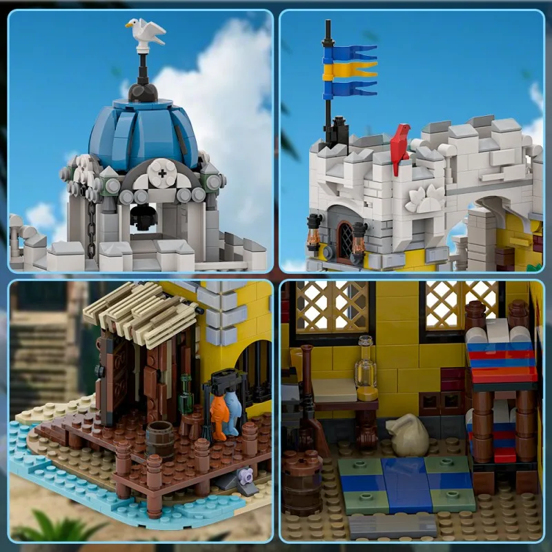 MOC – blocs de construction de prison militaire médiéval, scène de rue médiévale, modèle d'architecture, jouet créatif à assembler soi-même, cadeau de noël