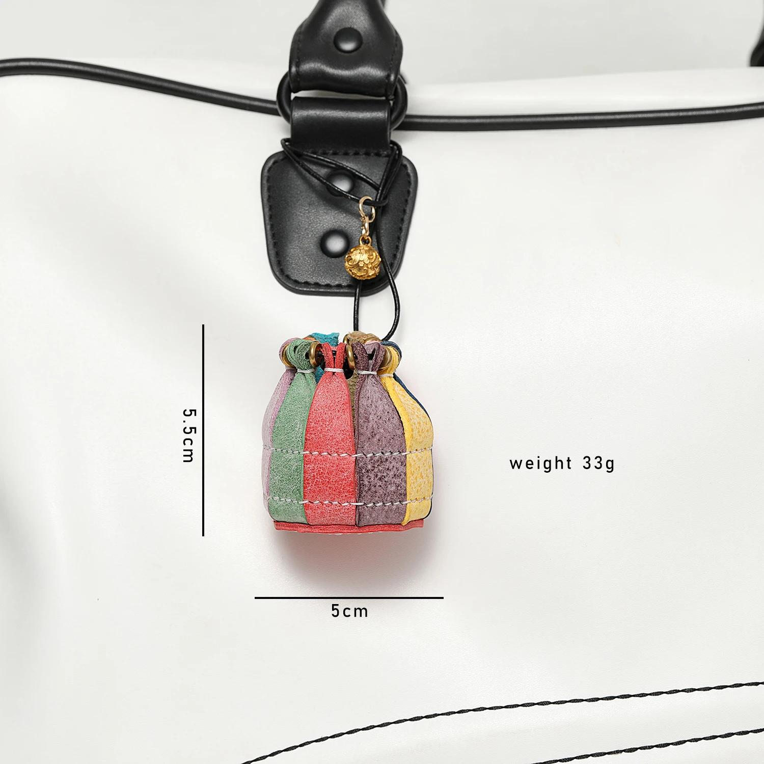 Handmade Genuine Leather Lucky Bag Charm with Gold Bead - Mini Drawstring Pouch Pendant for Handbags & Keys