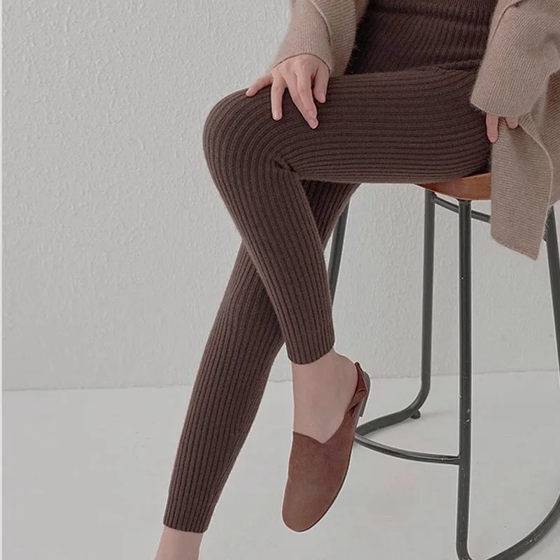 Legging en Cachemire Mérinos Triblockchain pour Femme, Chaud, avec Cordon de Serrage, Extensible, Mi-épais, Nouveau Style Automne et Hiver 100%