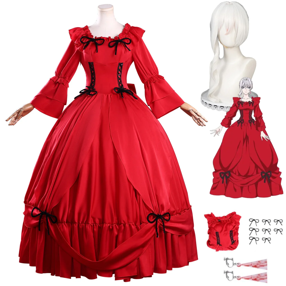 

Аниме Май Я попросит на одну окончательную вещь Алый Эль Вандимион Косплей Костюм Парик Великолепное Красное Платье Женский Сексуальный Карнавальный Костюм