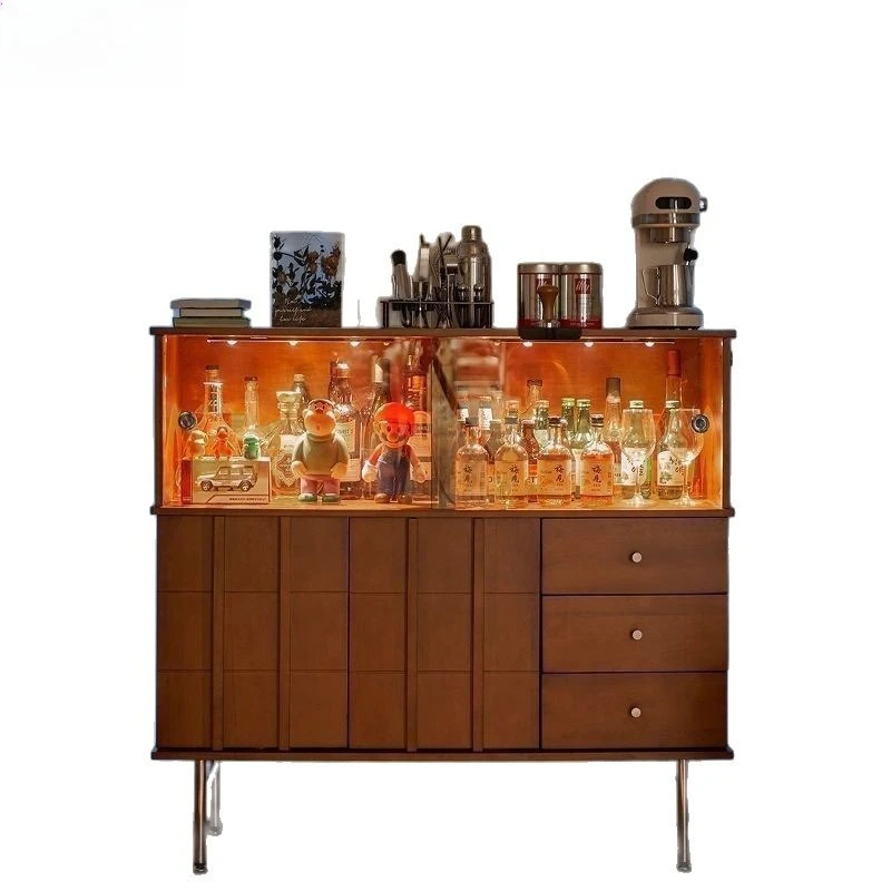 

Retro Nordic solid wood cabinet, low cabinet storage, dining side cabinet, glass wine cabinet, living room display cabinet