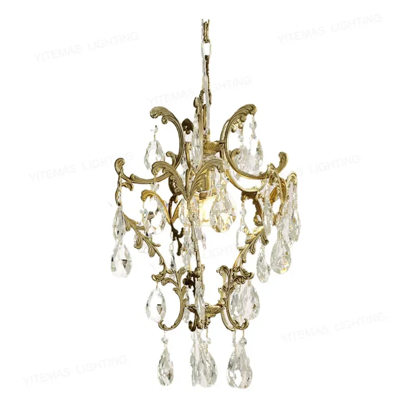 MandosBor French retro copper crystal lamp, bedroom dining room, ancient lamps, American light luxury cloakroom porch chandelier