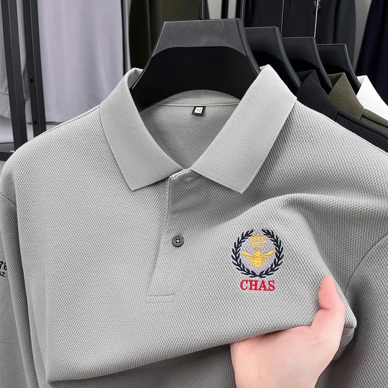 

Высококачественная рубашка-поло с длинными рукавами мужская осенняя шелковая хлопковая удобная модная брендовая футболка с вышивкой значка повседневная футболка