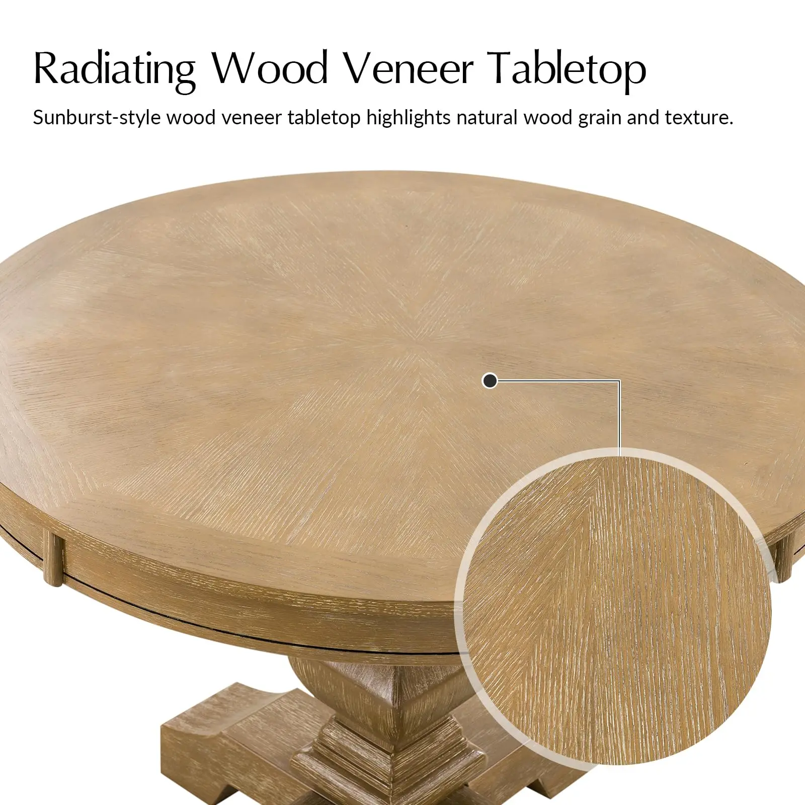 Round Dining Table for 4, 42” Farmhouse Oak Wood Dining Room Kitchen Table Top with Pedestal Base, Rustic Dinner Table