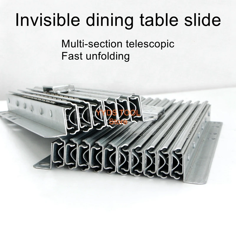 Mesa de comedor de extensión plegable, guía telescópica deslizante, aleación de aluminio, deslizante multifuncional, Invisible