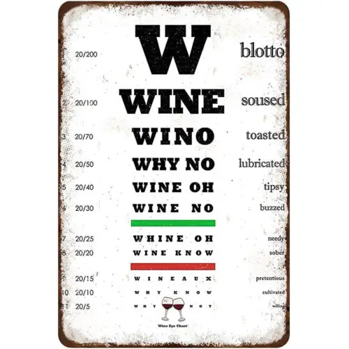 Metal Tin Sign Optometrist Community Wine Eye Chart Gardener Wine Lovers Gift