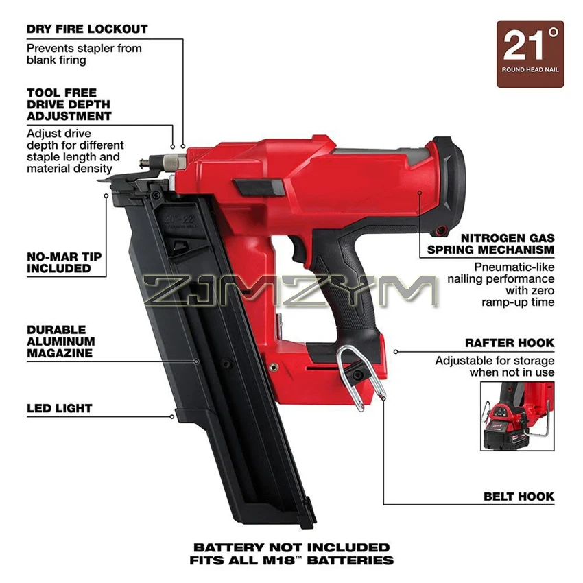 Imagem -04 - Pistola de Unhas Elétrica de Íon de Lítio 274420 Ferramentas para Trabalhar Madeira 21 Graus Enquadramento Nailer 18v sem Escova Bateria 5.0ah