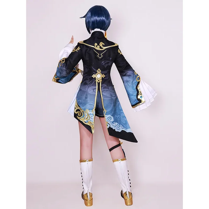 【Wetrose】 متوفر في المخزون أزياء Xingqiu SSR التأثيرية Genshin Impact Xing Qiu مجموعة كاملة من الشعر المستعار لعيد الهالوين وعيد الميلاد