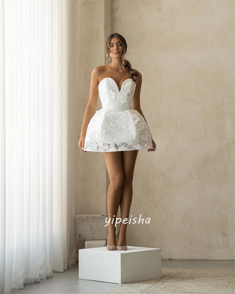 Personalizado formal moda renda flor plissado a linha querida mini vestidos sob medida vestidos de ocasião tamanhos disponíveis alta qualidade