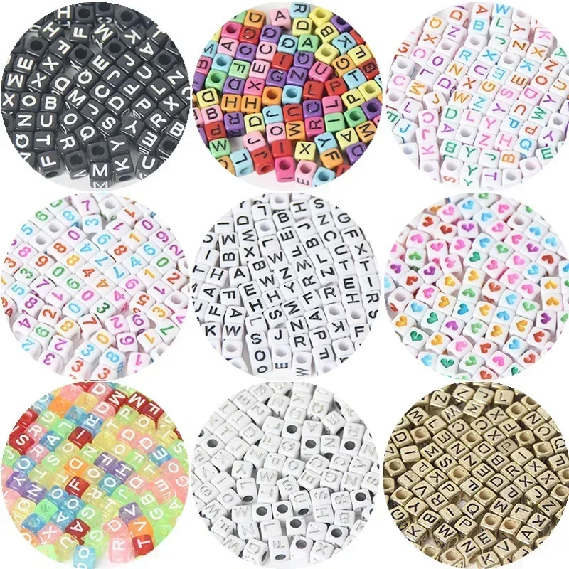 

100/200/300/500Pcs Acrylic Letter Beads Random Mixed Square Alphabet Loose Beads For Jewelry Making DIY Bracelet Necklace